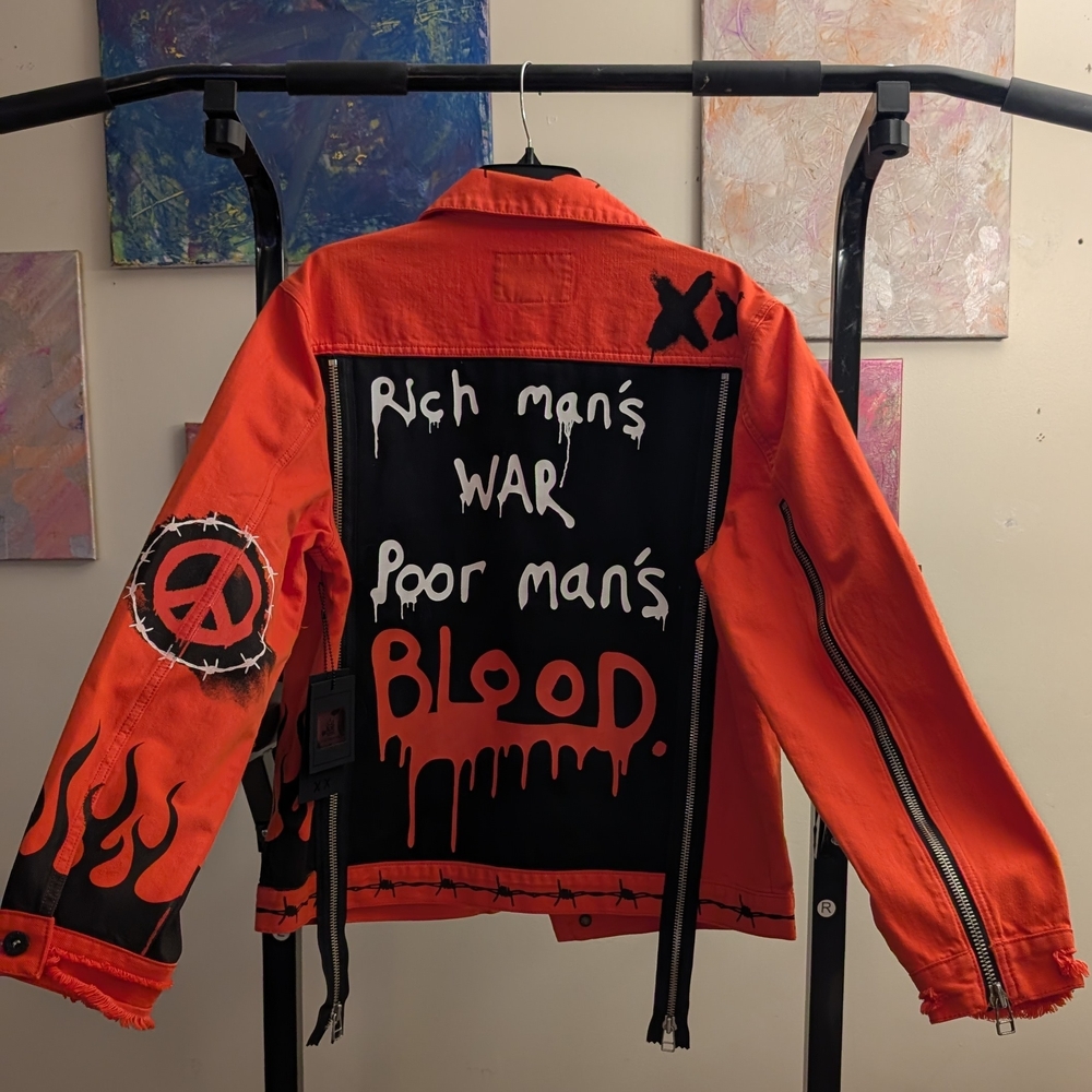 Cult of Individuality Varsity Bomber Jacket in Orange and Black
